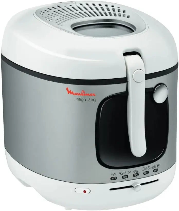 Freidora eléctrica Moulinex Freidora de aceite eléctrica, depósito de 3 litros, revestimiento antiadherente, termostato, temporizador, blanco/plata