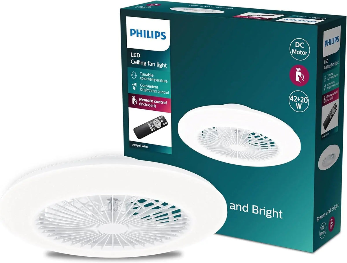 Ventilador de techo Philips Amigo Ventilador de Techo LED 42W+20W 49cm 4400lm + Mando, Blanco