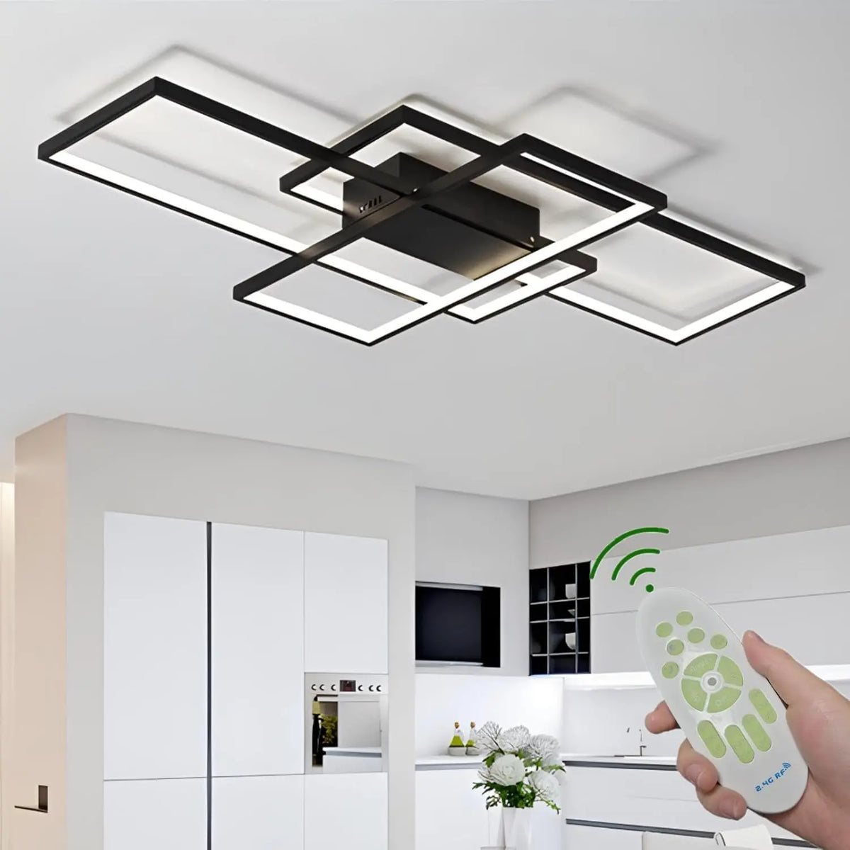 Lámpara de techo Deevin LED Lámpara De Techo De Salón Luz De Techo De Comedor Moderno Regulable Control Remoto Dormitorio Decoración Araña, negro