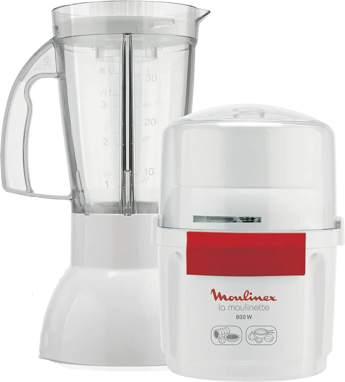Batidora Moulinex La Moulinette, 800W, 2 en 1 Batidora y Picadora, Doble Cuchilla de Acero Inoxidable, 200g y 250ml, gris