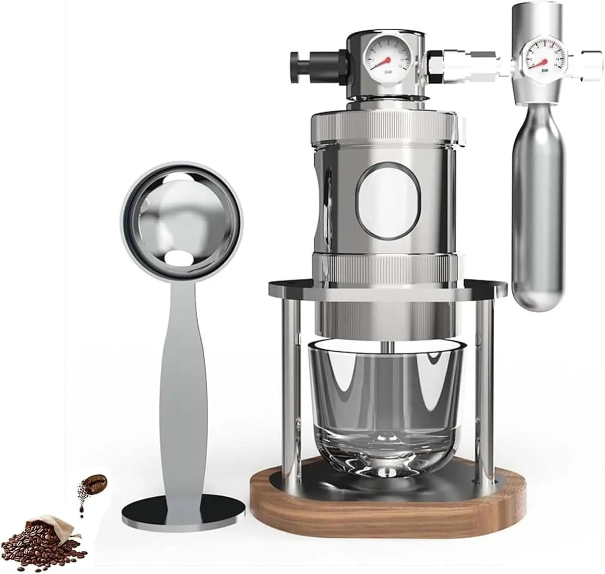 Cafetera Generic Máquina de café expreso neumática, cafetera manual de presión de aire con manómetro, extracción de 1 a 16 bares, gris