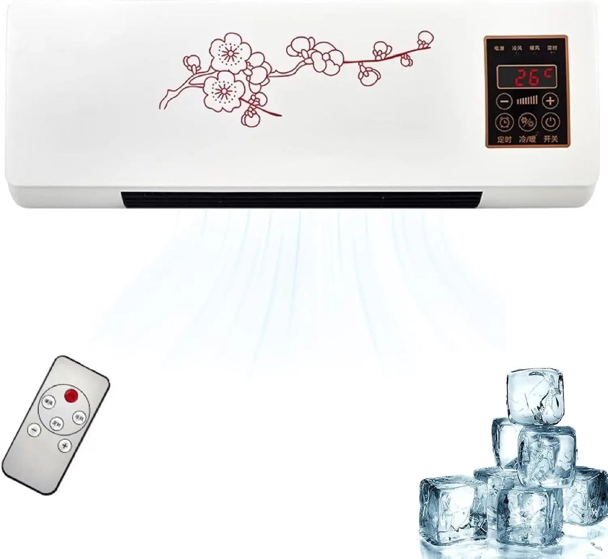 Aire acondicionado SXPYPIZ Profesional 3 en 1 sin conductos, Ventilador silencioso de Pared sin aspas con Control Remoto, blanco