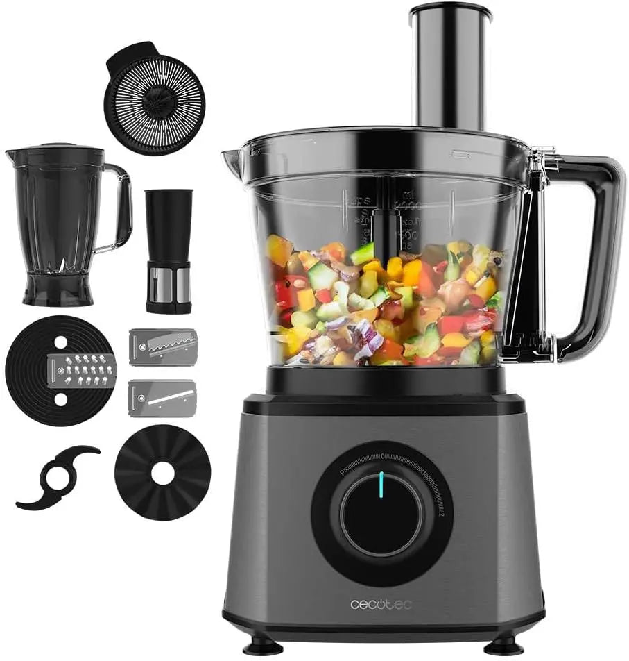 Robot de cocina Cecotec Procesador de alimentos Paprika 1300 Full, 2000W de Potencia, Acero Inoxidable, 2 Velocidades, 3 Discos de corte, negro