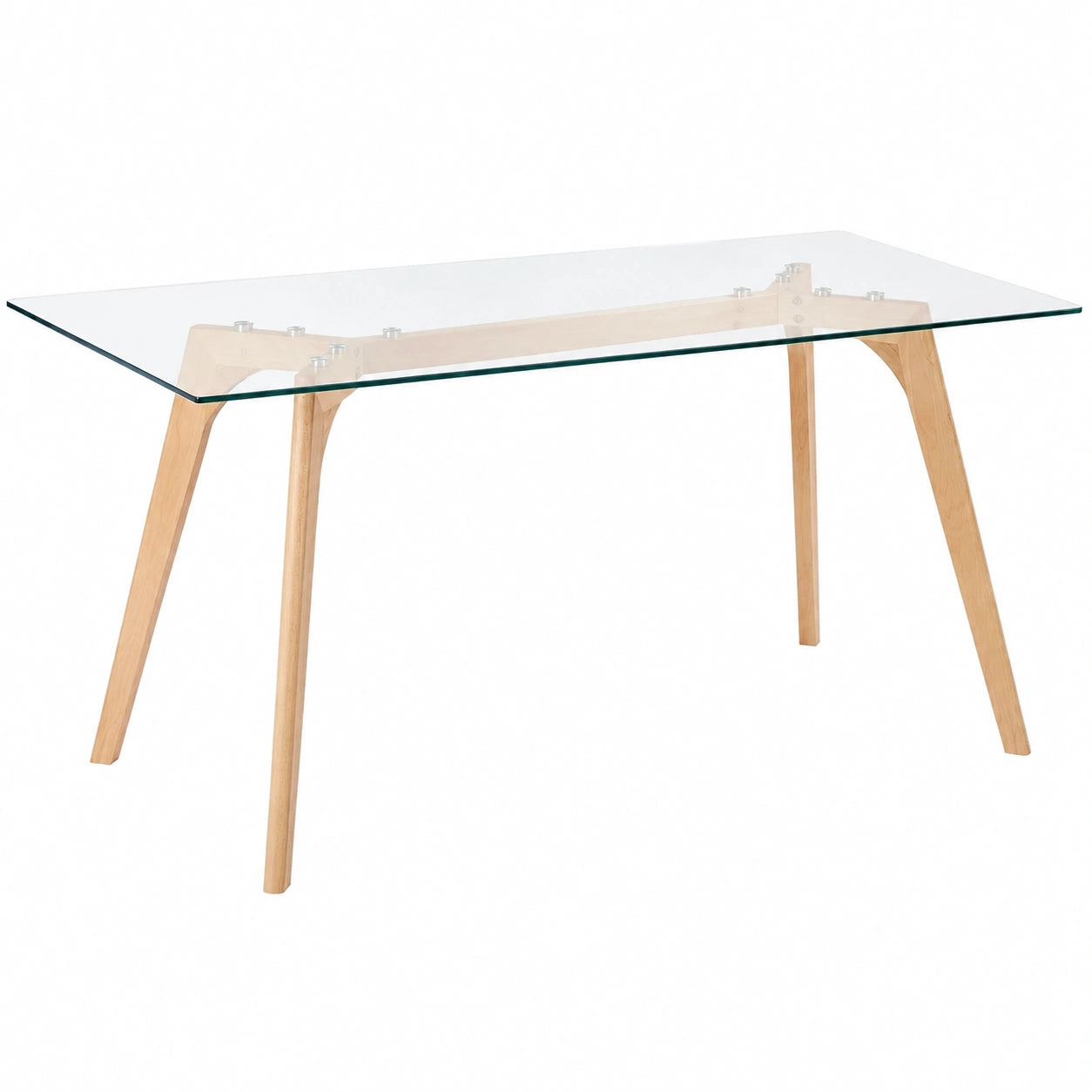 Tavolo da Pranzo Moderno con Piano in Vetro e Gambe in Legno 180x90 cm