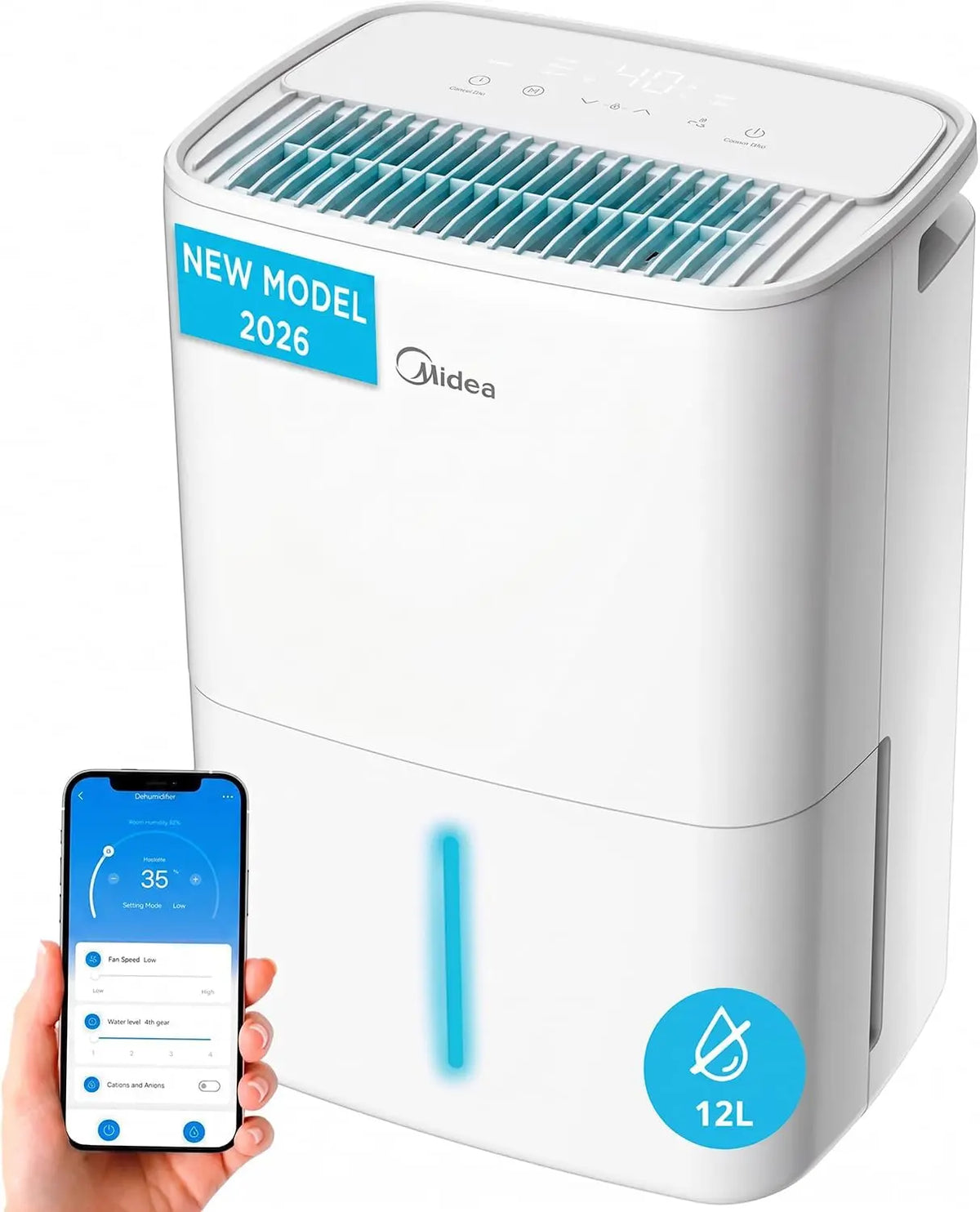 Deshumidificador Midea de Humedad Silencioso 12L/Dia, gris