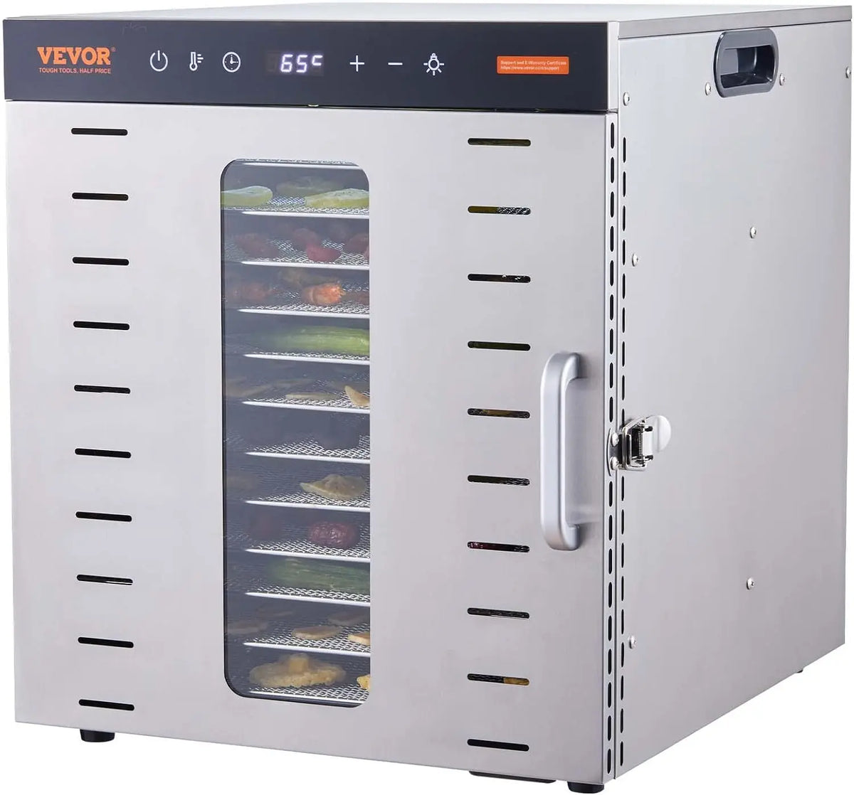 VEVOR Máquina Deshidratadora de Alimentos 10 Bandejas de Acero Inoxidable 1000 W Deshidratador Eléctrico de Frutas y Verduras Temperatura, plata