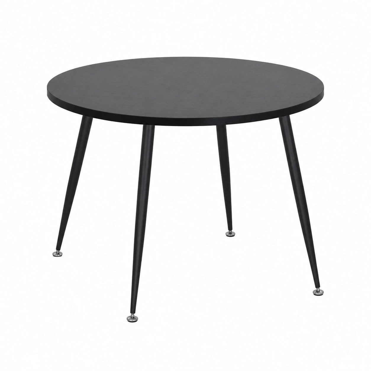 Tavolo da Pranzo Rotondo in MDF Nero con Gambe Regolabili in Metallo