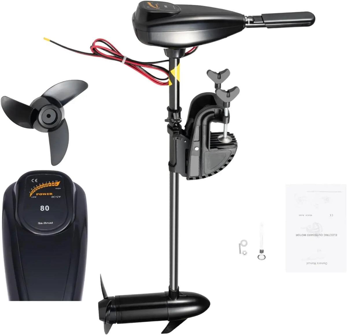 Motor fueraborda LENJKYYO , 800 W, 12 V, motor eléctrico para barco, 80 LBS de empuje, negro