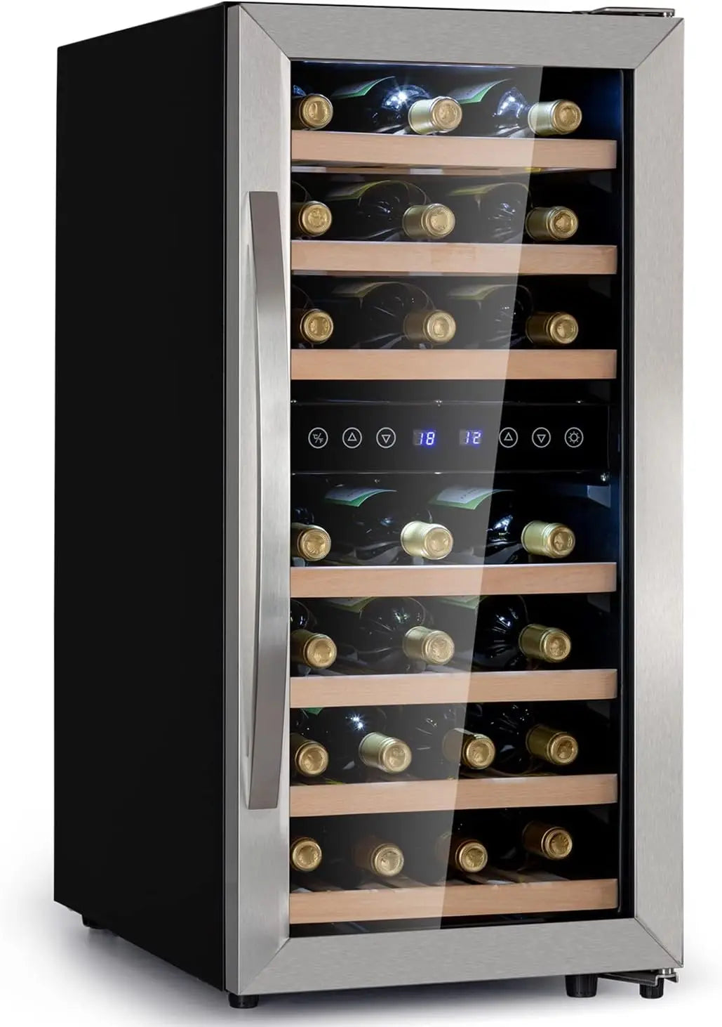 Vinoteca Klarstein de Pie, Nevera para Vinos de Dos Zonas Refrigeración, Nevera para Cervezas Pequeña de Interior/Exterior Puerta de Cristal, negro