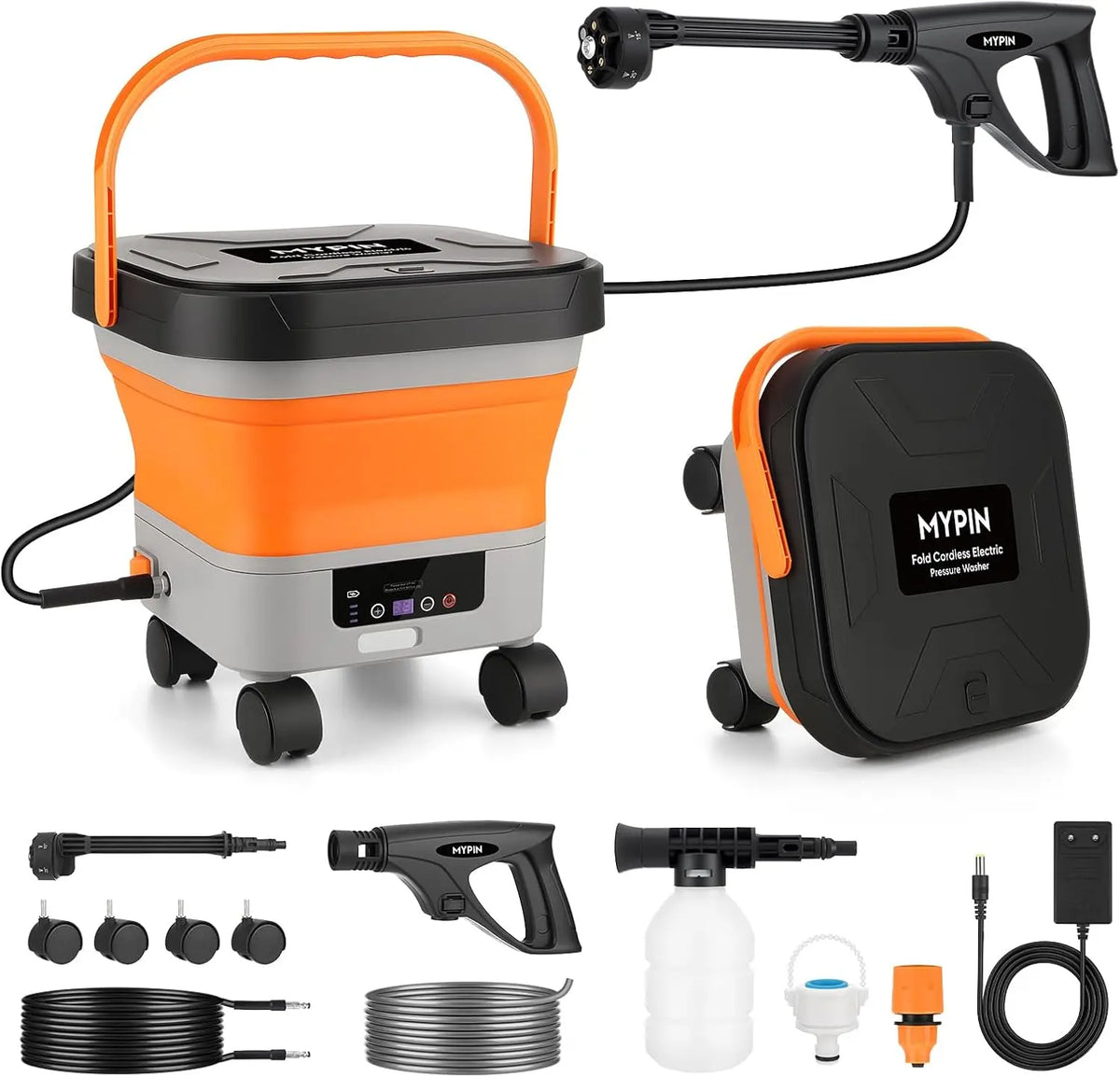 MYPIN Hidrolavadora Portátil 13L Tanque, 7 Presiones Ajustables Máx. 660PSI, negro