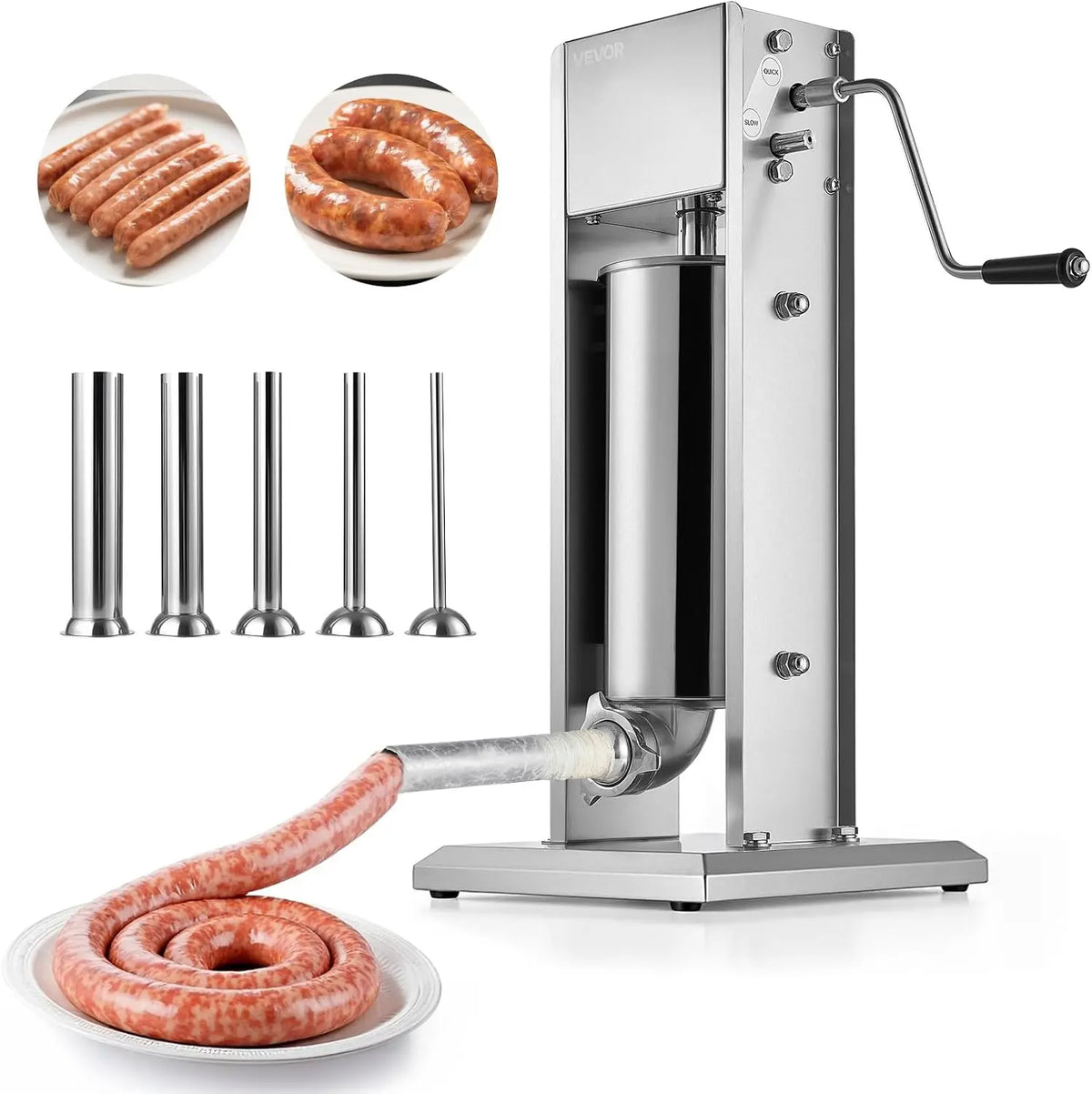 Máquina llenadora VEVOR Embutidora Manual de Salchichas de 5 L, Máquina de Llenado Vertical de Carne con 2 Velocidades de Rápida/Lenta, plata