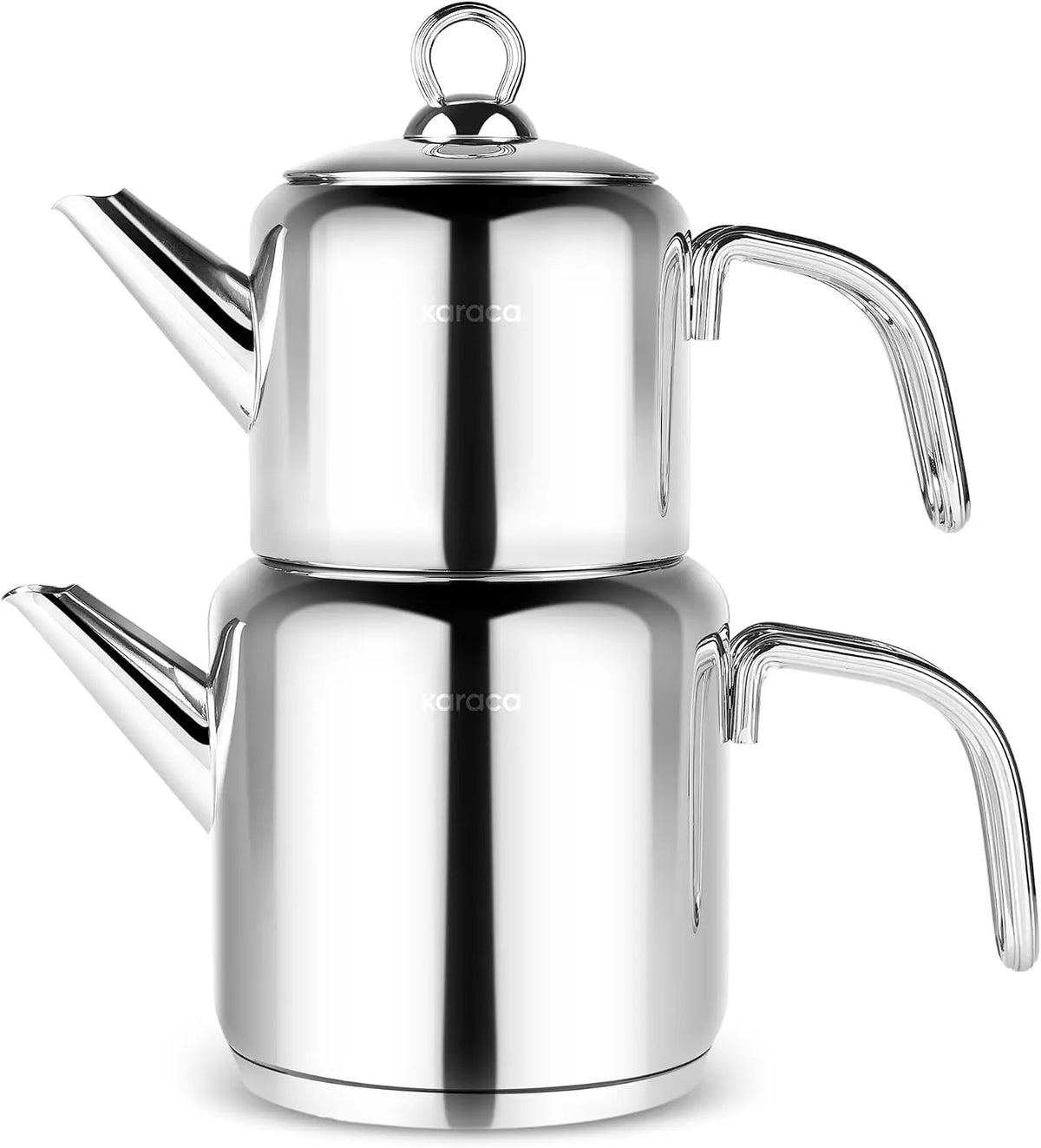 KARACA New Mani - Tetera de acero inoxidable con tapa, tetera de 1 litro y tanque de agua de 2 litros, color plateado