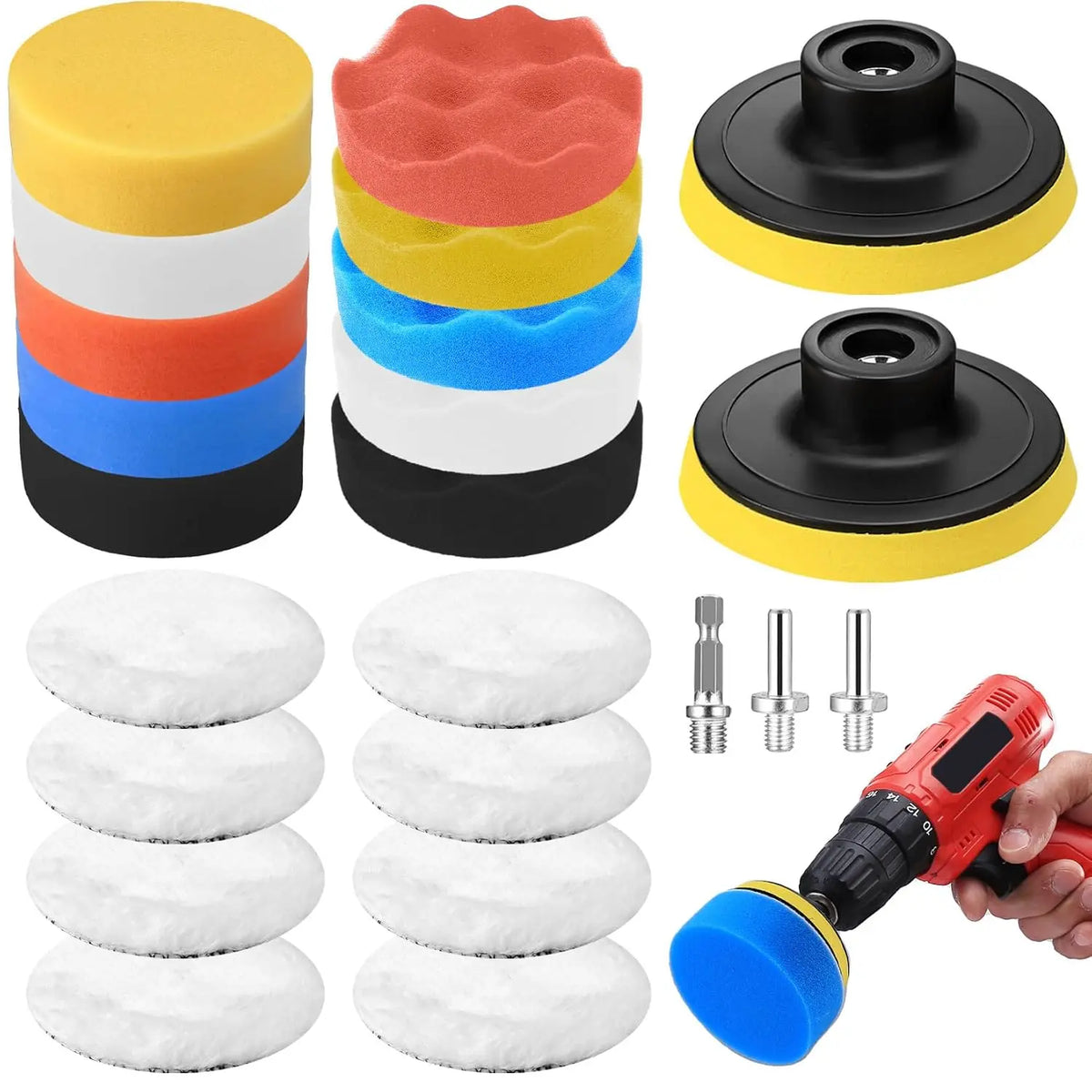 SUUEIOKL 23 Pcs Esponja Pulir Coche, 80mm Kit Pulido Coches, Pulimento Coche Esponja de Pulido, Kit de Aplicador de Esponjas, blanco