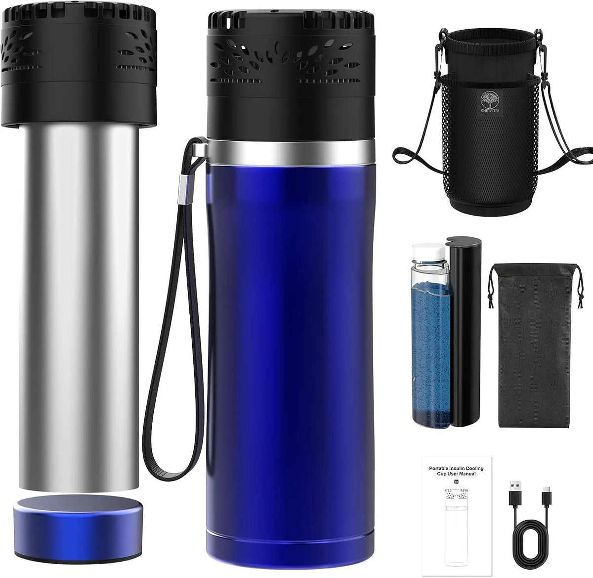 Frigorífico MQFORU Nevera Insulina Portátil Eléctrica, Bolsa Térmica Medicamentos con USB y Biogel, Control de Temperatura 2-8°C, negro