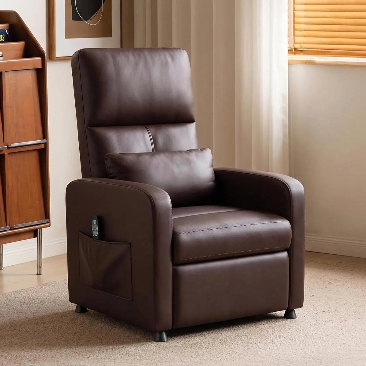Sillón reclinable Litake eléctrico con Masaje y Calor - Respaldo Alto - Reposapiés extendido - Asiento ergonómico en Cuero PU, naranja