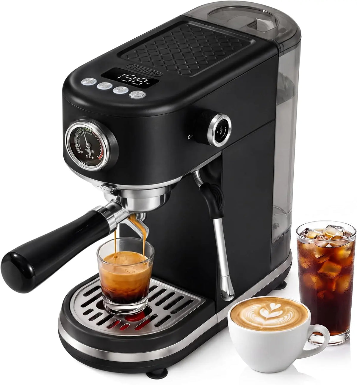 Cafetera HIBREW H10B Máquina de Espresso Programable con Pantalla LED y Manómetro, negro