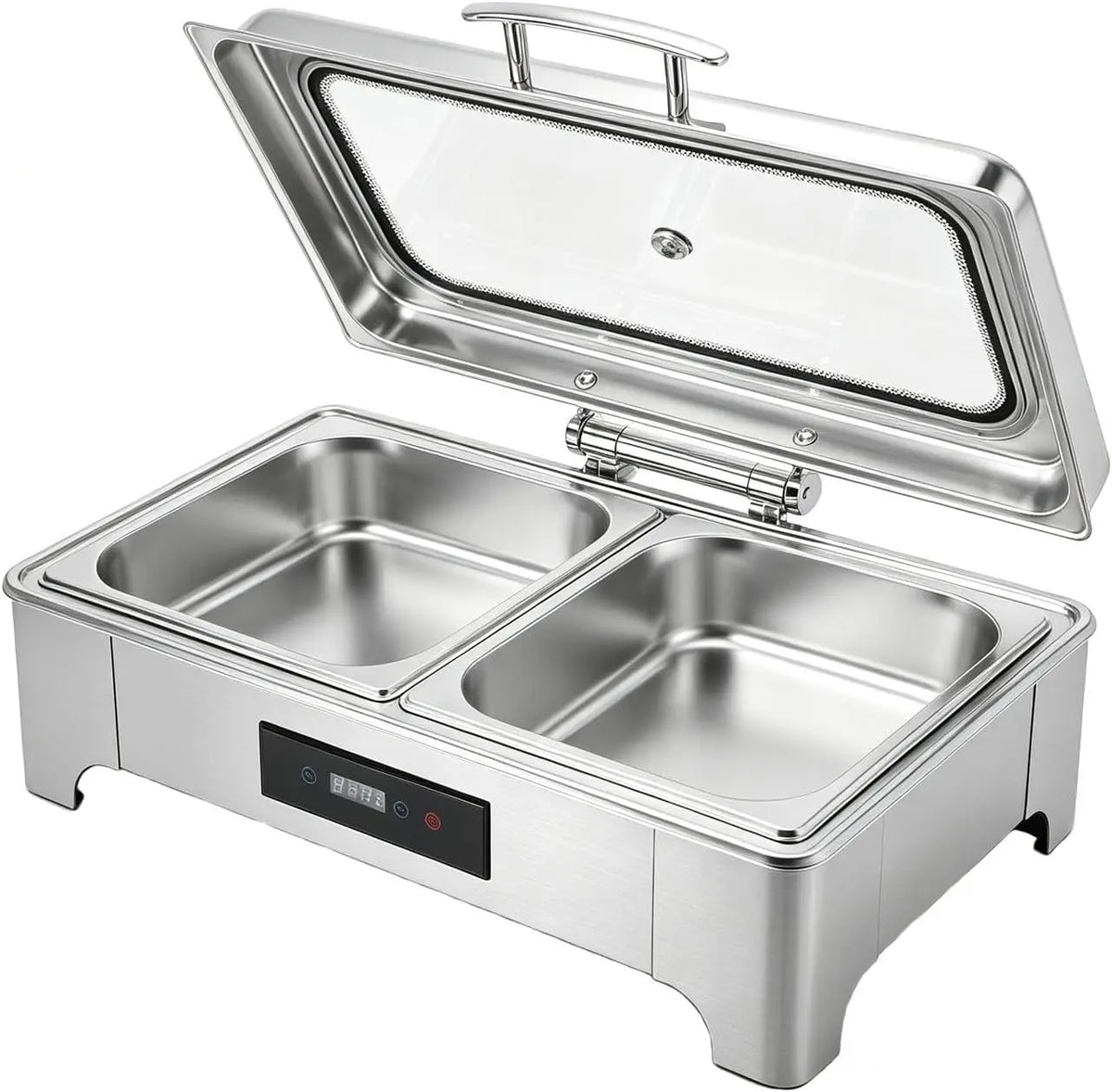 Generic Juego de Calentadores de Alimentos Tipo Buffet de Acero Inoxidable de 2.38 galones con Tapa Transparente y Panel táctil para Eventos, plata
