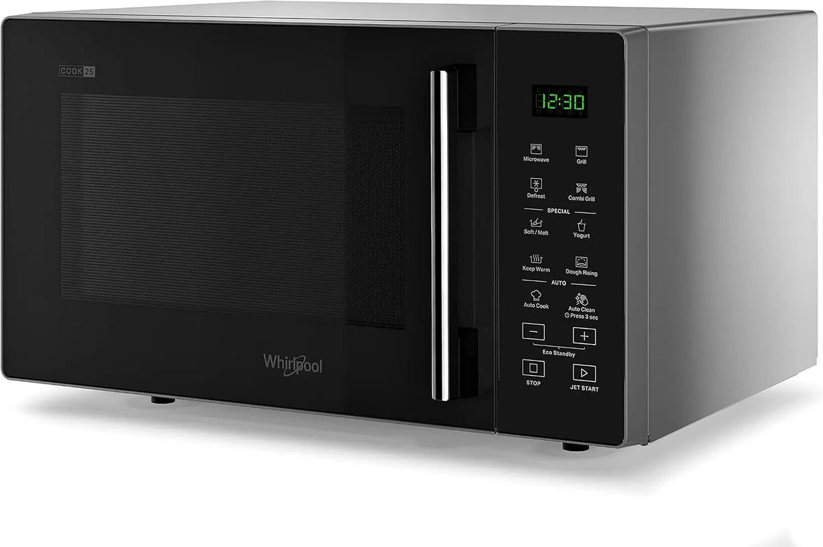 Horno Whirlpool microondas MWP 253 SB Cook 25, cavidad de 25 L, color plateado negro, MW+grill function, touch foil control, potencia MWO 900 W