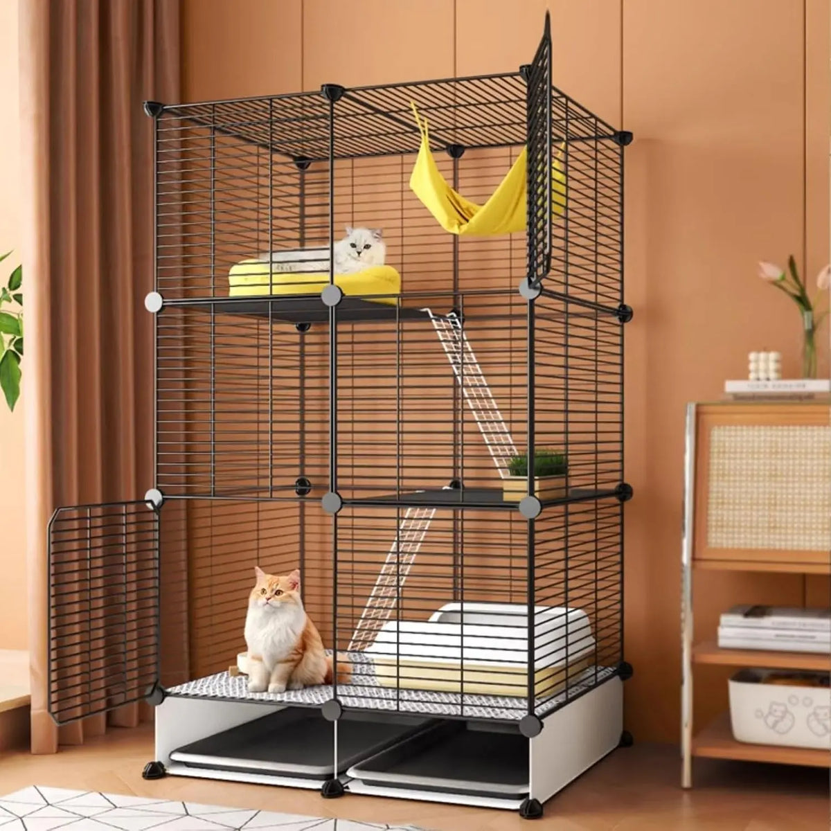 Generic Jaula para gatos de interior, 3 niveles con ruedas, diseño de metal desmontable para gatos, conejos, chinchillas y animales pequeños, naranja