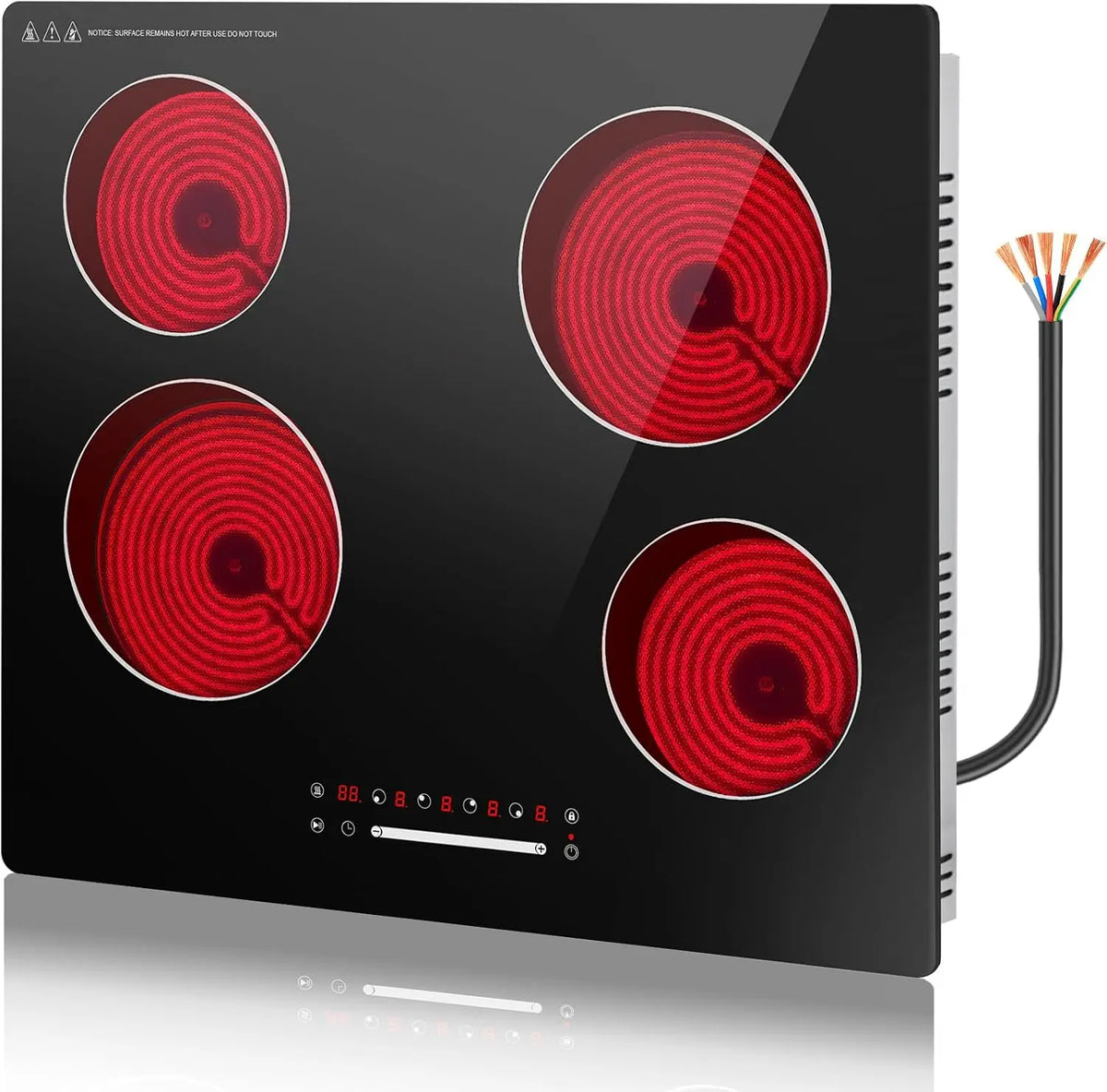 Placa de cocina GRACEALL Placa Vitrocerámica 60 cm 4 Zonas, 6000W Placa Eléctrica Empotrable con Control Táctil, 9 Niveles de Potencia, negro