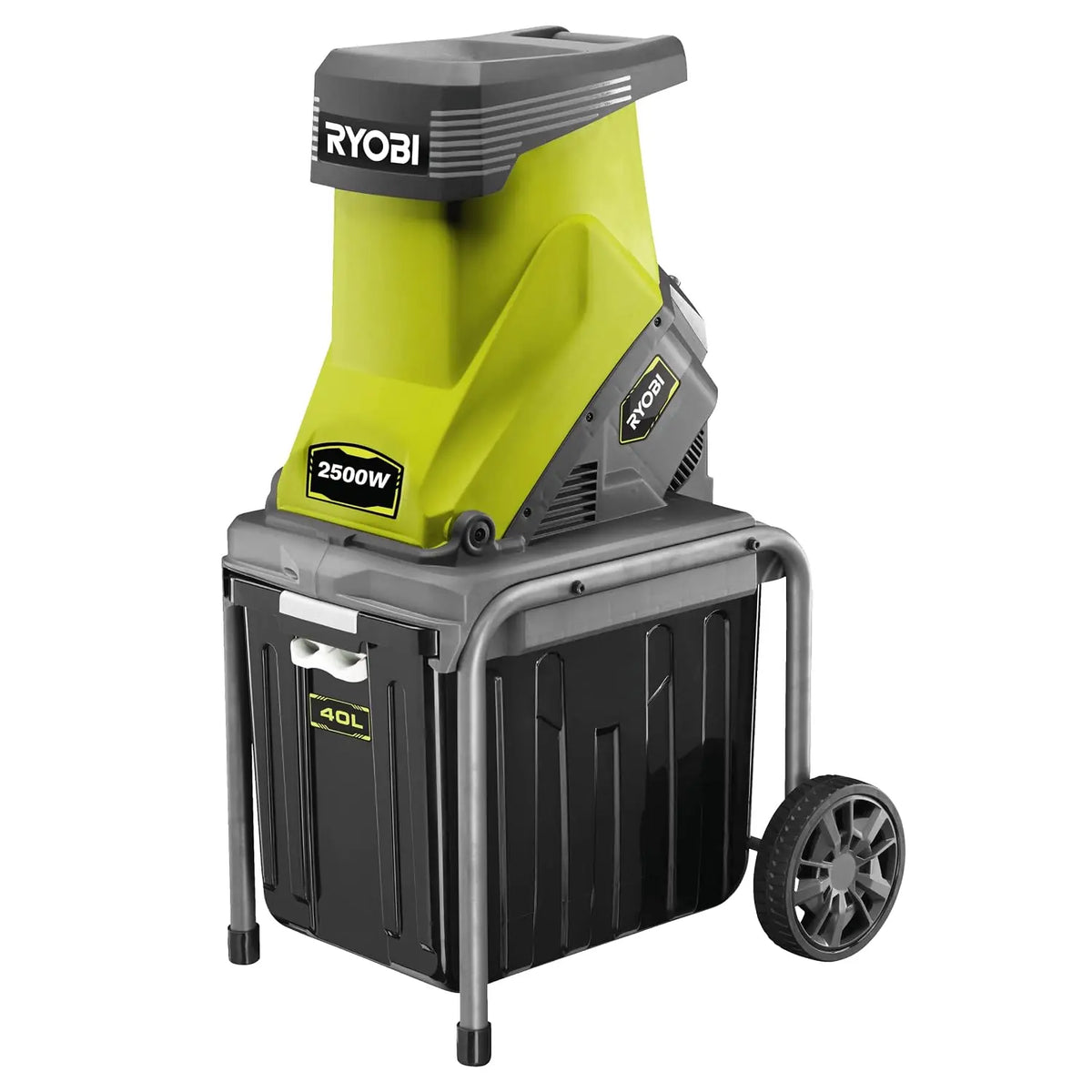 Ryobi Biotrituradora de Cable 220V, 2500W con Ruedas - Ø máx. Rama 45mm - Cuchillas Reversibles - Protección de Sobrecarga - Capacidad 120kg/h, negro