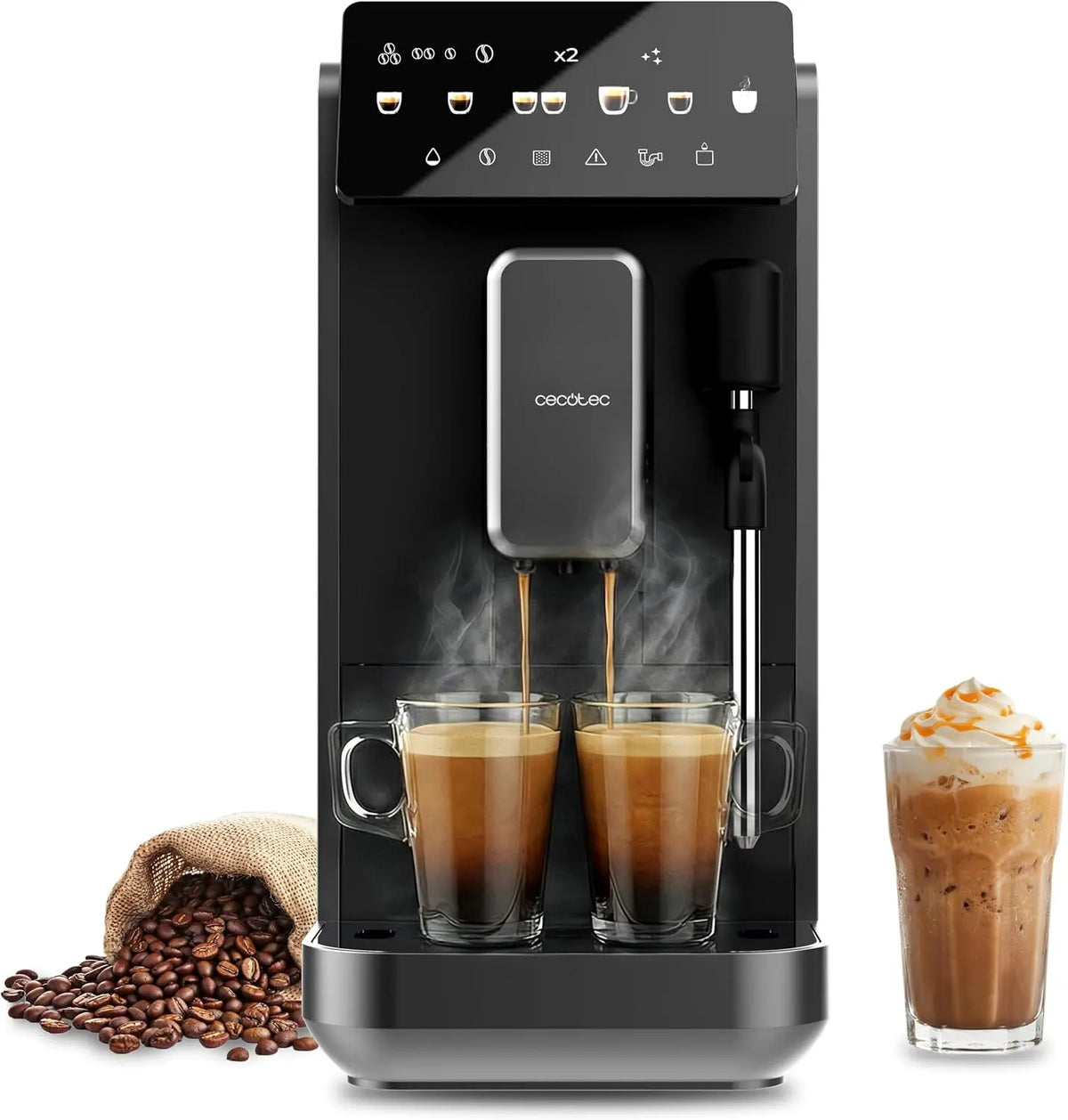 Cafetera Cecotec Superautomática con Vaporizador y Unidad de Procesado 20g Cremmaet Lungo Steam. 19Bares, Thermoblock, 5 Bebidas, negro