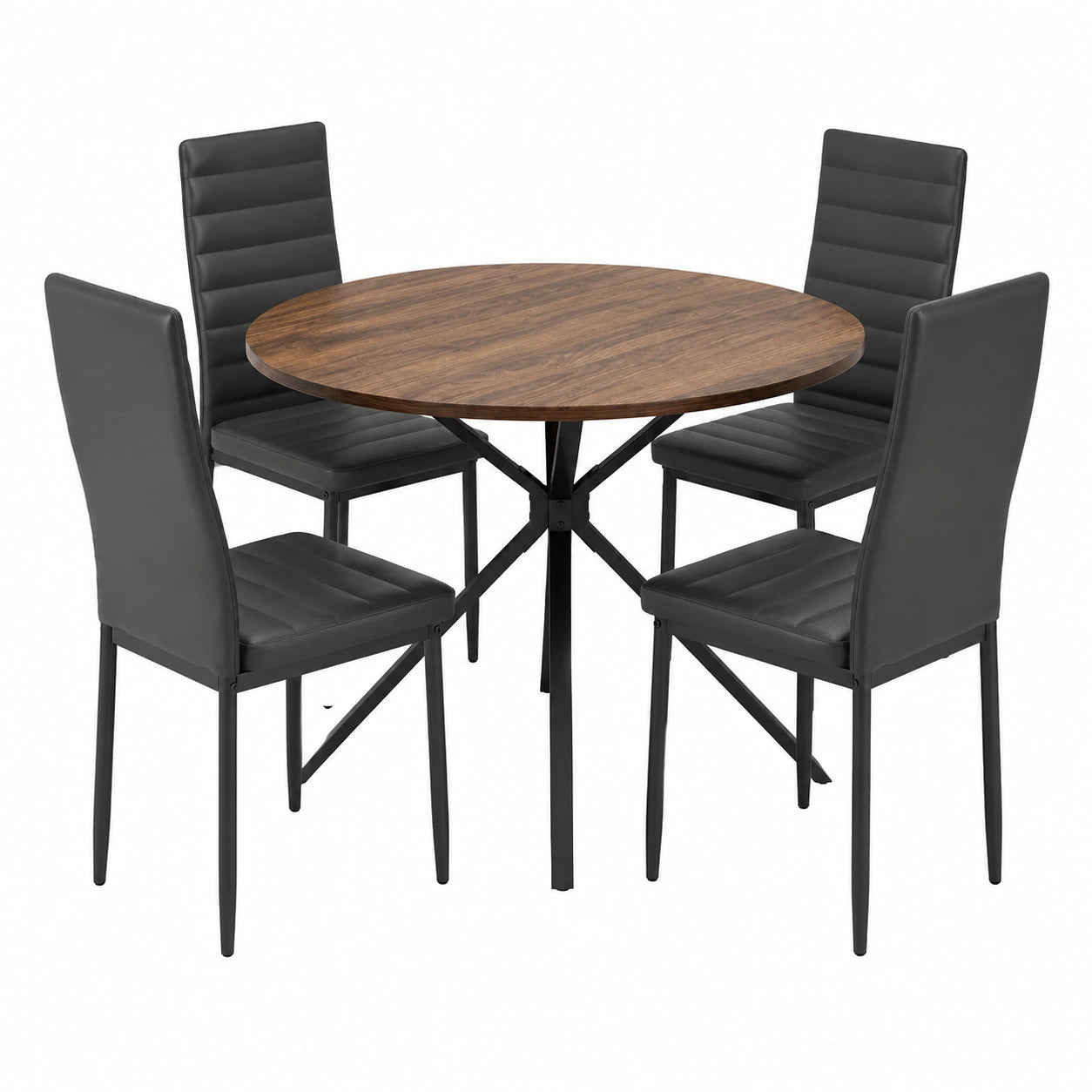 Set Tavolo Rotondo in Legno 100x76 cm con 4 Sedie Imbottite, Stile Moderno per Cucina e Soggiorno, Design Vintage