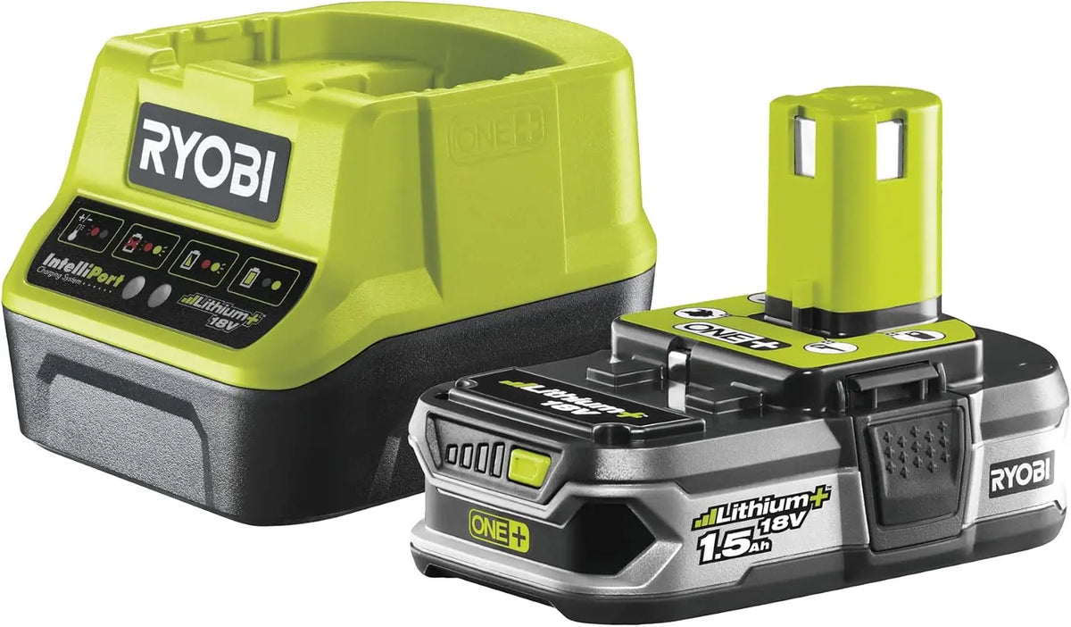 Batería de litio Ryobi Pack 1 Cargador Rápido 2.0 A/h + 1 Batería Litio+ 18V One + 1,5 Ah, verde