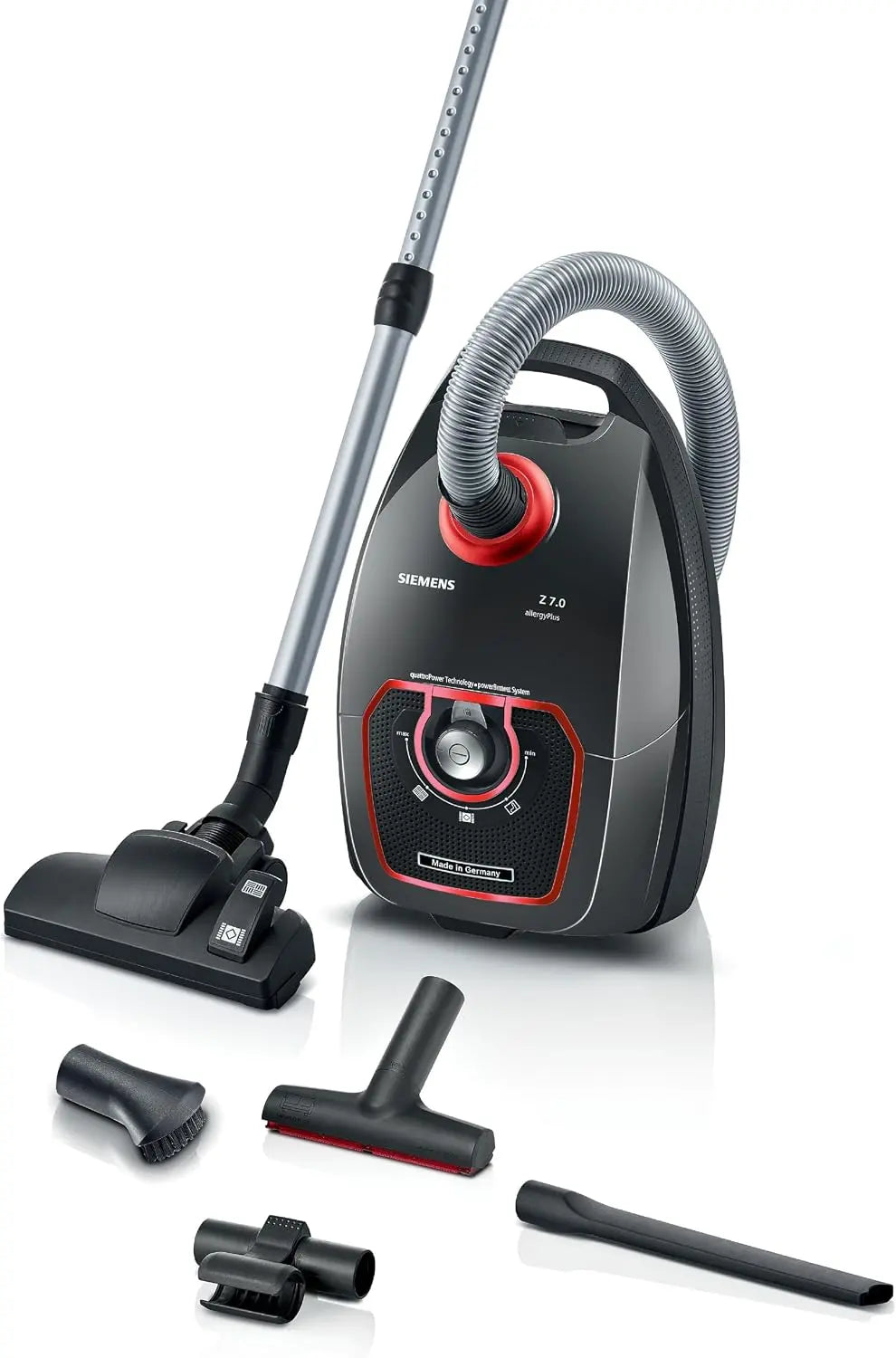 Aspiradora SIEMENS con Bolsa Z7.0 VSZ7XTRM, Ideal para alérgicos, Filtro higiénico, silencioso, para parqué, Alfombra, Azulejos, negro