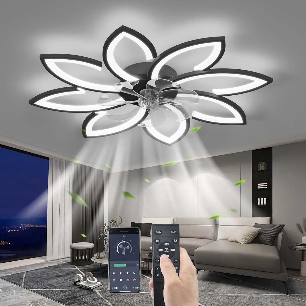 Ventilador de techo YUNZI Mute Ventilador de Techo con luz con Mando a Distancia, negro