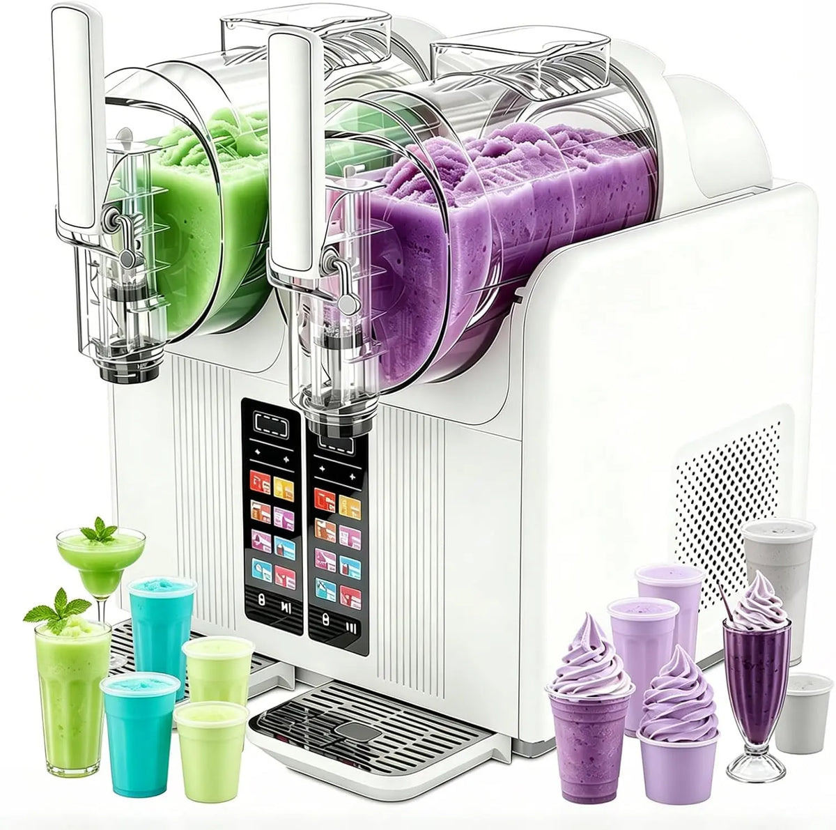 JIYINGHUI Máquina Para Granizados Y Helados 2 En 1, 7 Modos Preestablecidos, Doble Depósito, Para Margaritas, Frappés, Batidos Y Más, blanco