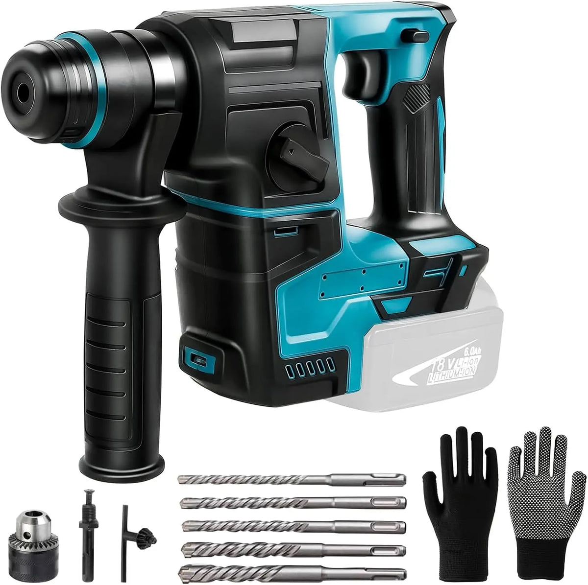 Batería para herramientas LIROPAU Martillo Perforador a Batería Compatible con Makita 18V Batería, negro