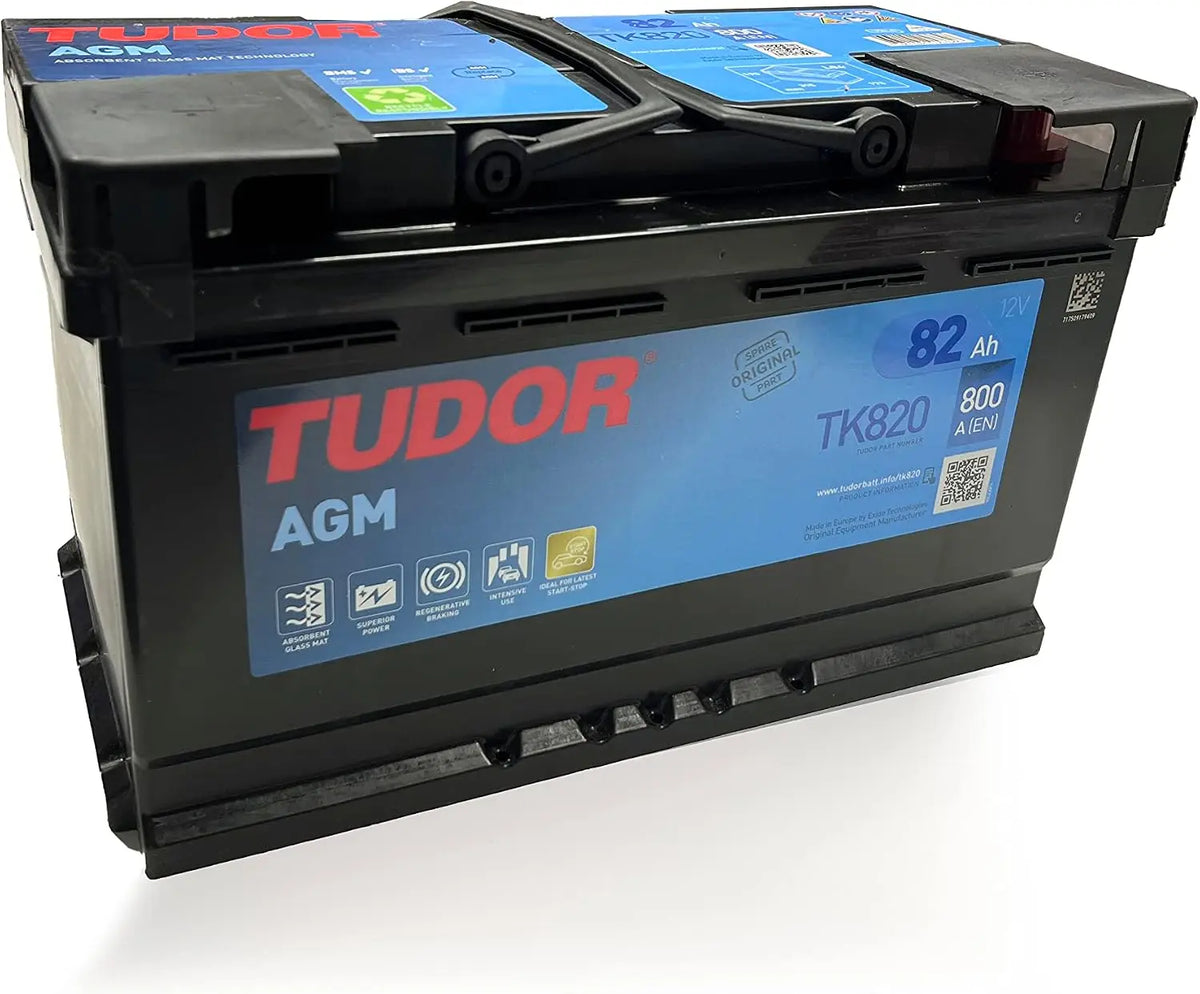 Batería de automóvil Tudor Batería de coche, Tudor, TK820, 80Ah, 800A, AGM, Para vehiculos con sistema Start-Stop, negro