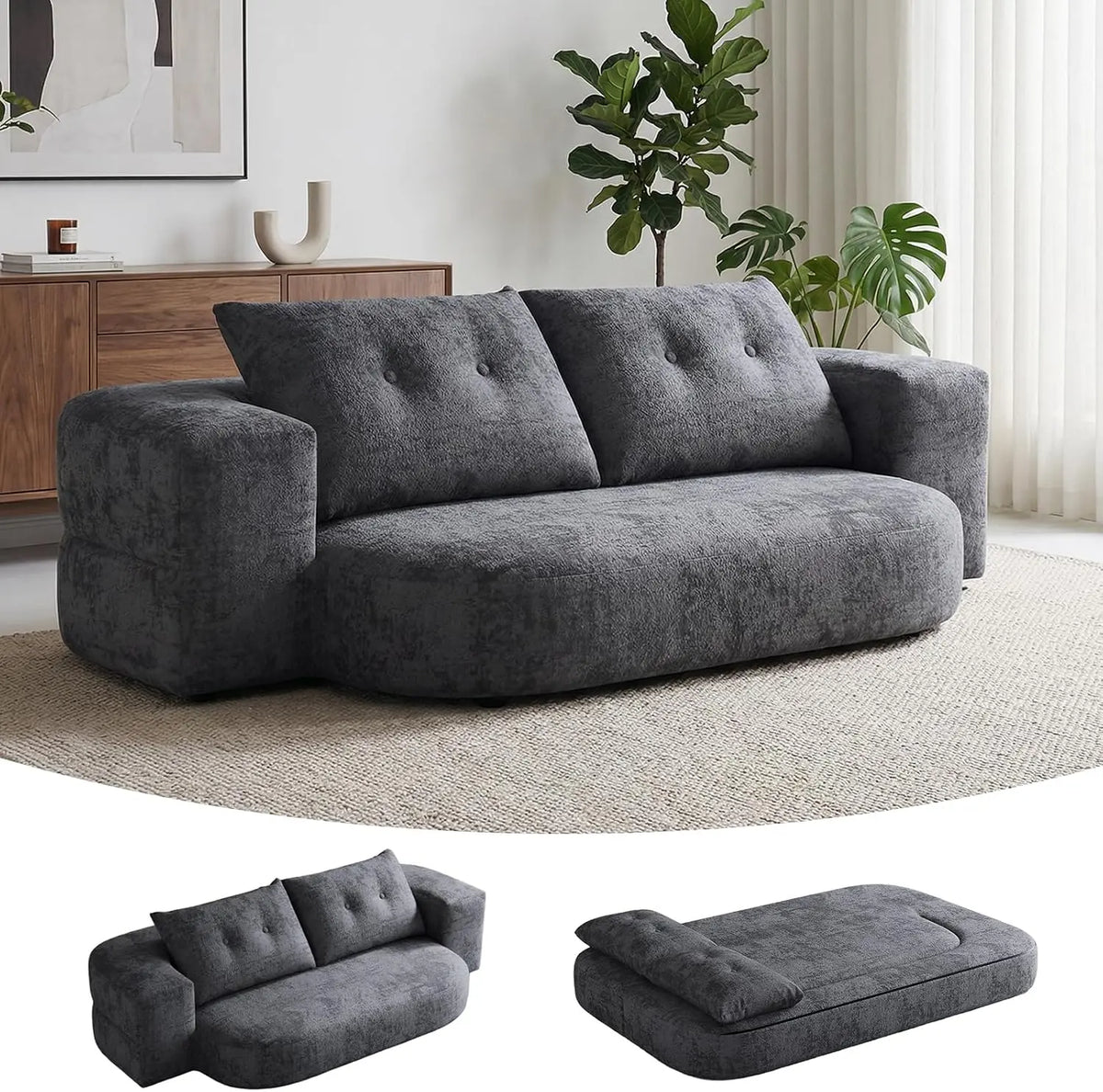 Sofá Purelodge Cama 2 en 1 Plegable, Respaldo Ajustable, Tejido Chenilla Suave (Gris)