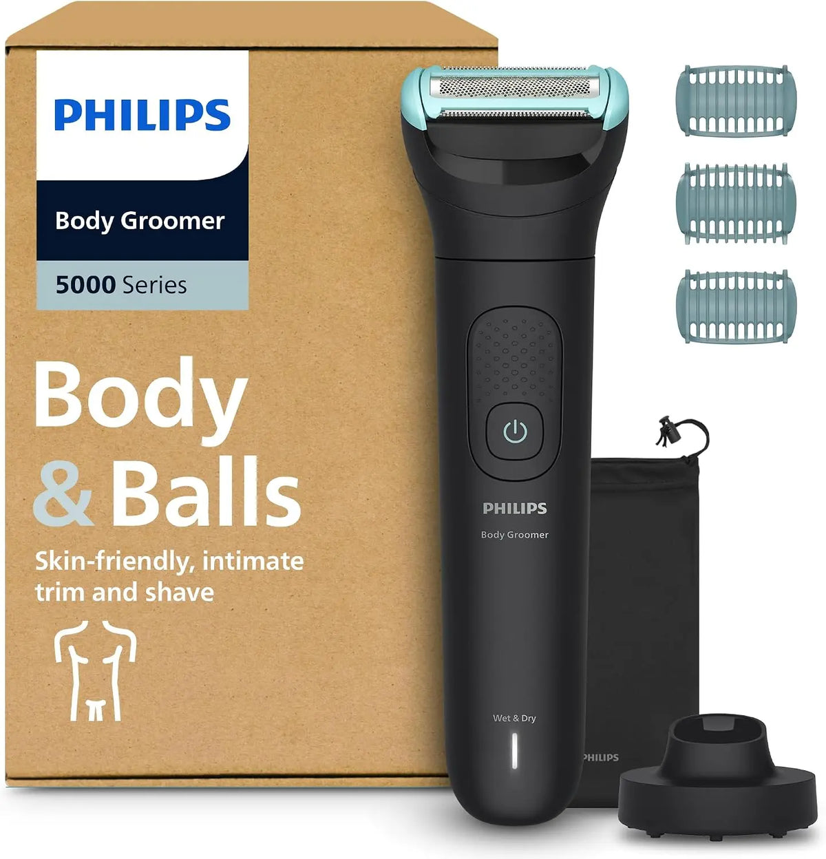 Philips Afeitadora Corporal Series 5000 - Recortadora para Hombre con Sistema Triple Protect, Afeita y Recorta la Zona Íntima, amarillo