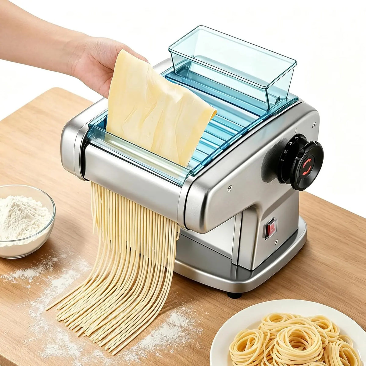 JAOGAUS Máquina Pasta Eléctrica Profesional para Fettuccine, Tagliolini, Ravioli, amarillo