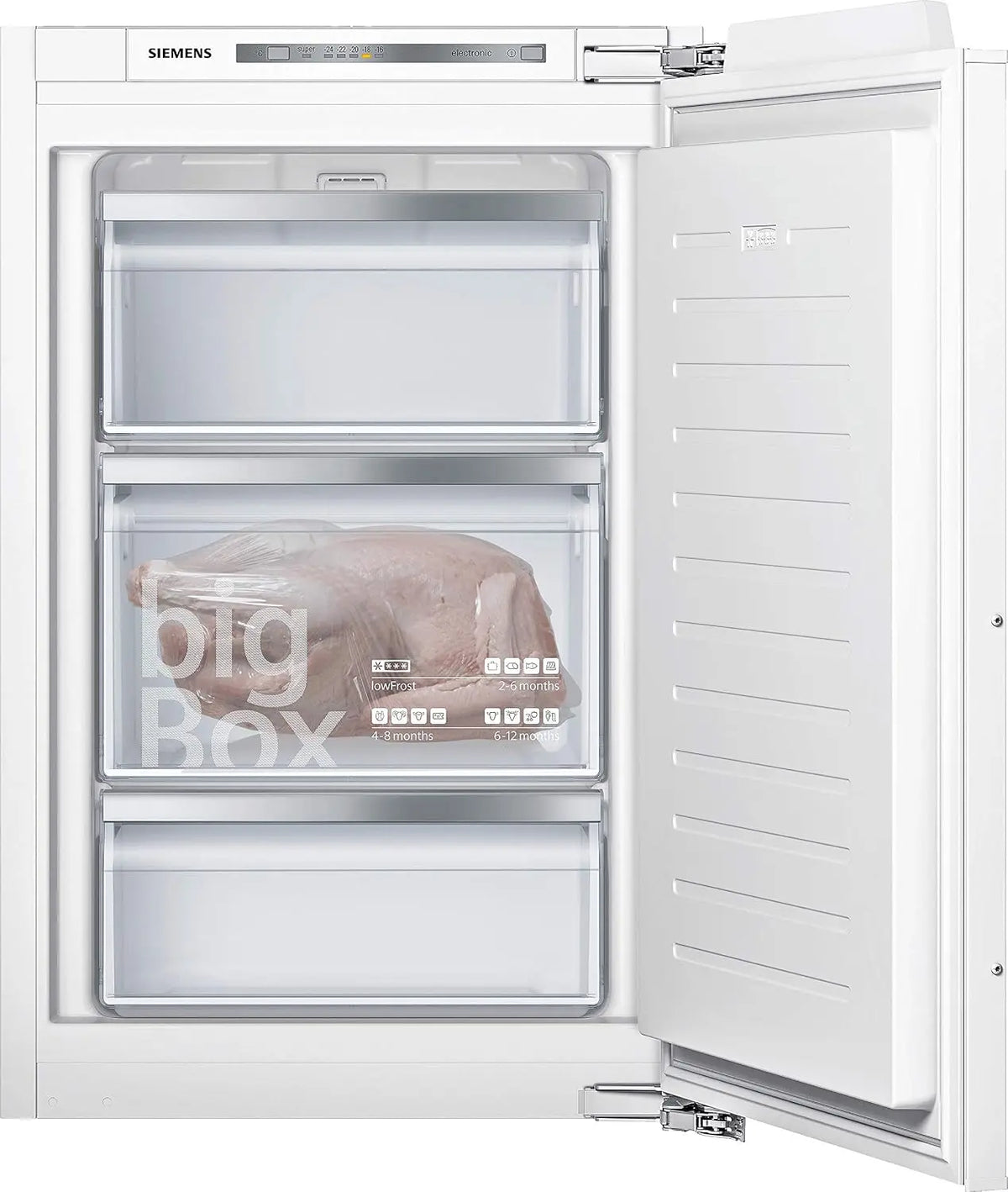 Congelador SIEMENS empotrable GI21VADE0 iQ500, fabricado en Alemania, lowFrost, puerta de cierre suave, supercongelación, caja grande, gris