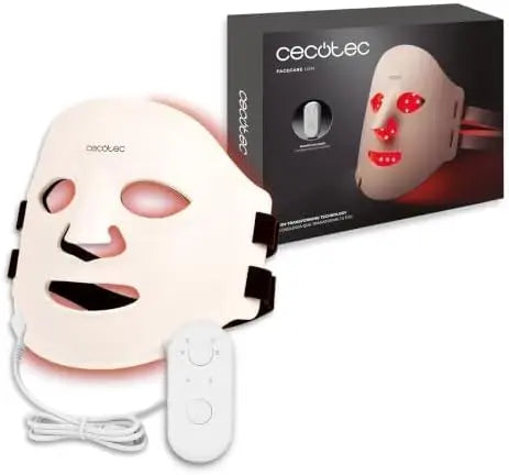 Cecotec Máscara Facial LED 9 Colores - 360 Ptos Luz FaceCare LÜM Champagne, blanco
