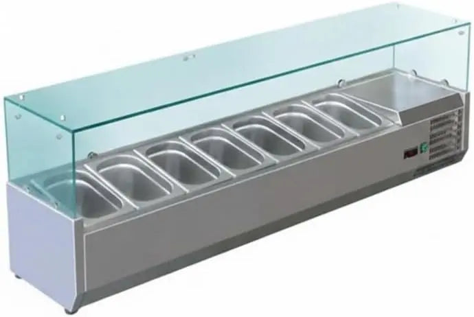 Vitrina Générique Genérica Saladette Refrigerada con Ingredientes 1500 mm - 7 x GN 1/4 - +2°C/+8°C - Acero inoxidable, plata