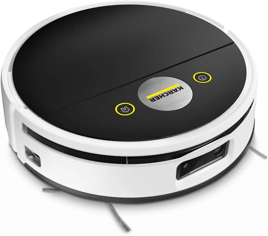 Batería de litio Kärcher Robot aspiradora y Friegasuelos RVF 7, Navegación LiDAR, Blanco, Batería Litio 14.4V, Incluye estación Carga, filtros, negro