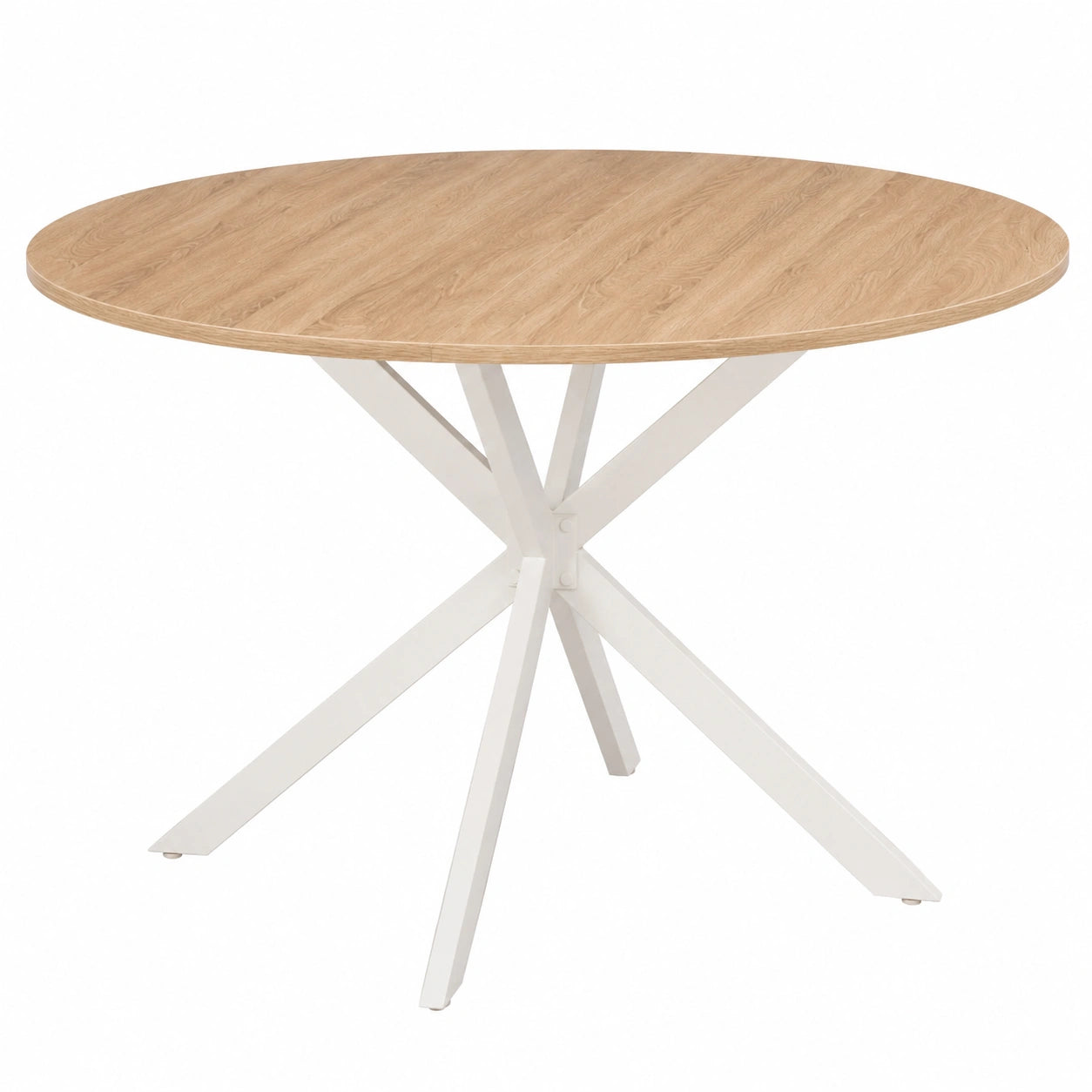 Tavolo da Pranzo Rotondo ALIX in Legno con Gambe Bianche per 4-6 Persone, Diametro 110 cm