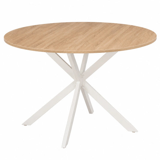 Tavolo da Pranzo Rotondo ALIX in Legno con Gambe Bianche per 4-6 Persone, Diametro 110 cm
