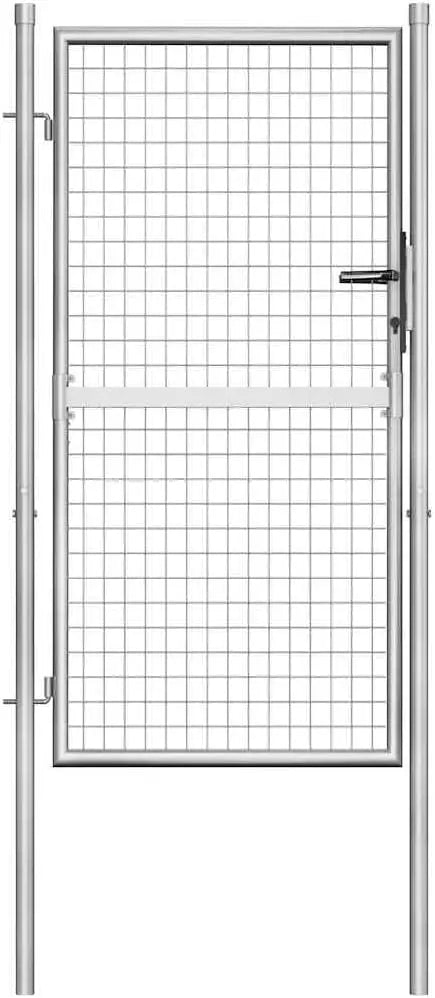 vidaXL Puerta de Jardín Acero Galvanizado Plateado 105x200cm Cercado Entrada Práctica Bricolaje Bisagras Resistentes Diseño Clásico Estable, blanco