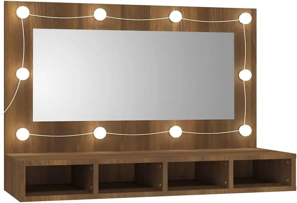 Espejo vidaXL Mueble con Espejo y LED marrón Roble 90x31,5x62 cm