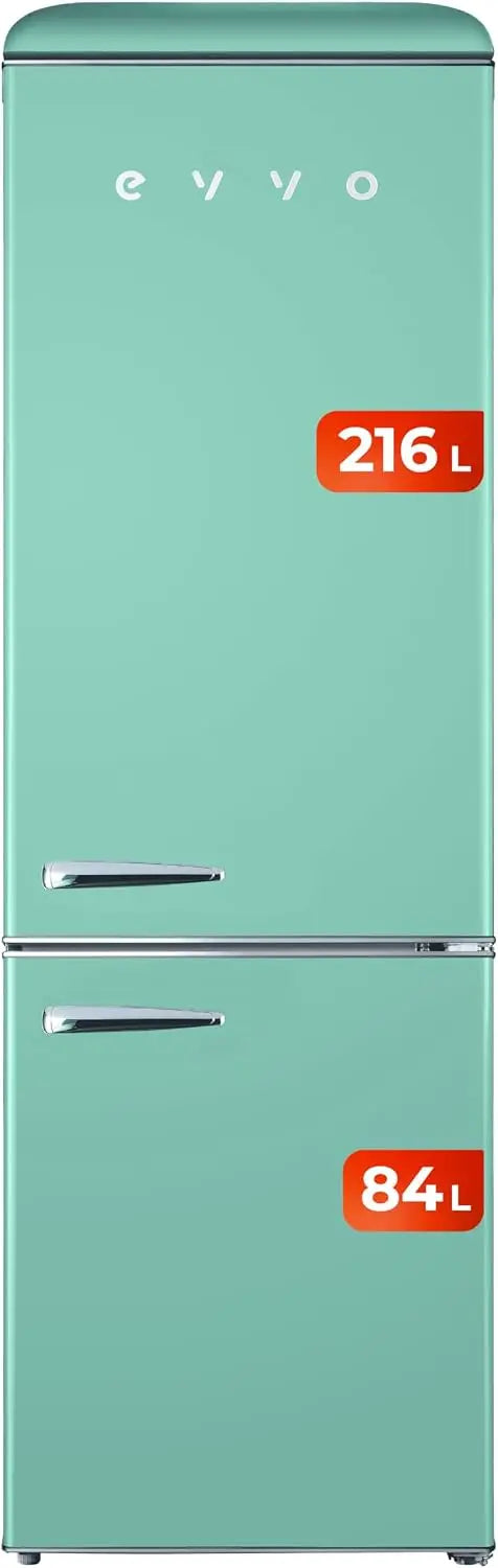Frigorífico EVVO Combi, Acabado Retro, Refrigerador 216 litros, Congelador 84 litros, diseño vintage, cajón Crisper Zone, Turbo fan, verde
