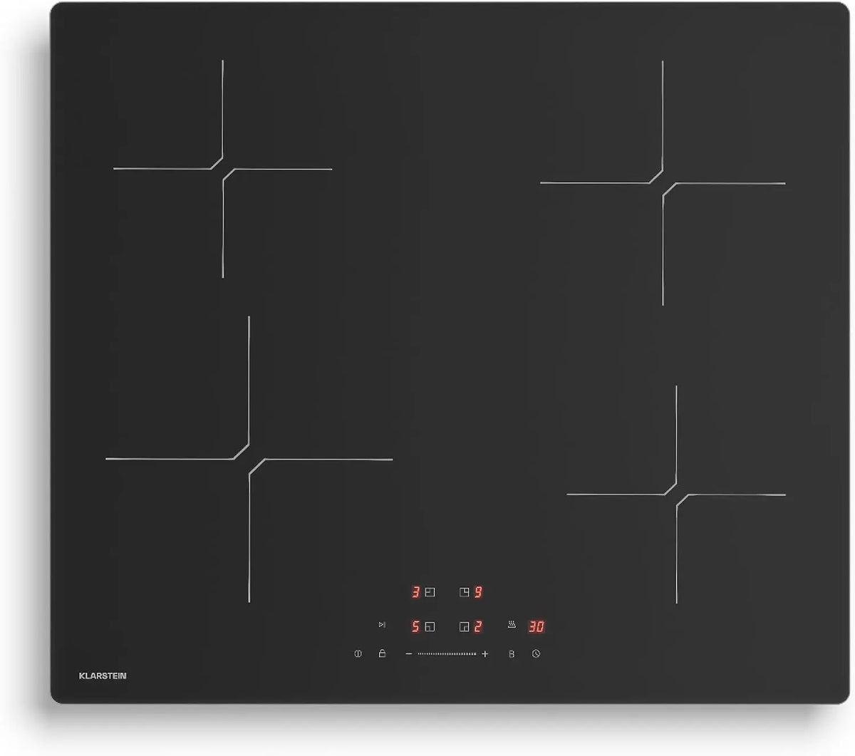 Placa de cocina Klarstein PowerGlide Placa Inducción 60cm - 4 Zonas, 7400W Boost, Control Deslizante Táctil, Temporizador, Bloqueo Infantil, negro