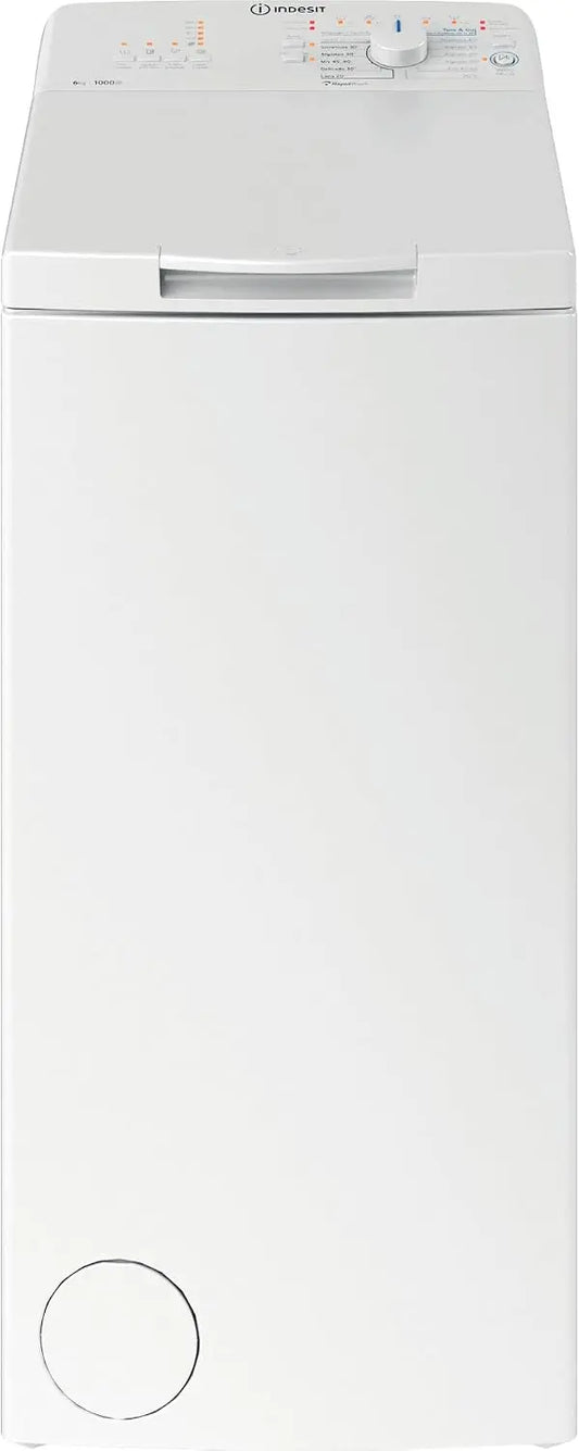 Lavadora Indesit de libre instalación de Carga superior, BTW L60400 SP/N, 6 Kg, 1000 rpm, blanco