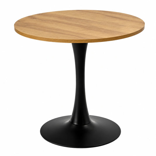 Tavolo da Pranzo Rotondo in Stile Retrò, Metallo e Rovere, per 2-4 Persone, 80x80x75cm