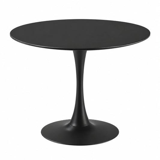 Tavolo Rotondo 90 cm Nero con Base in Metallo per 4 Persone