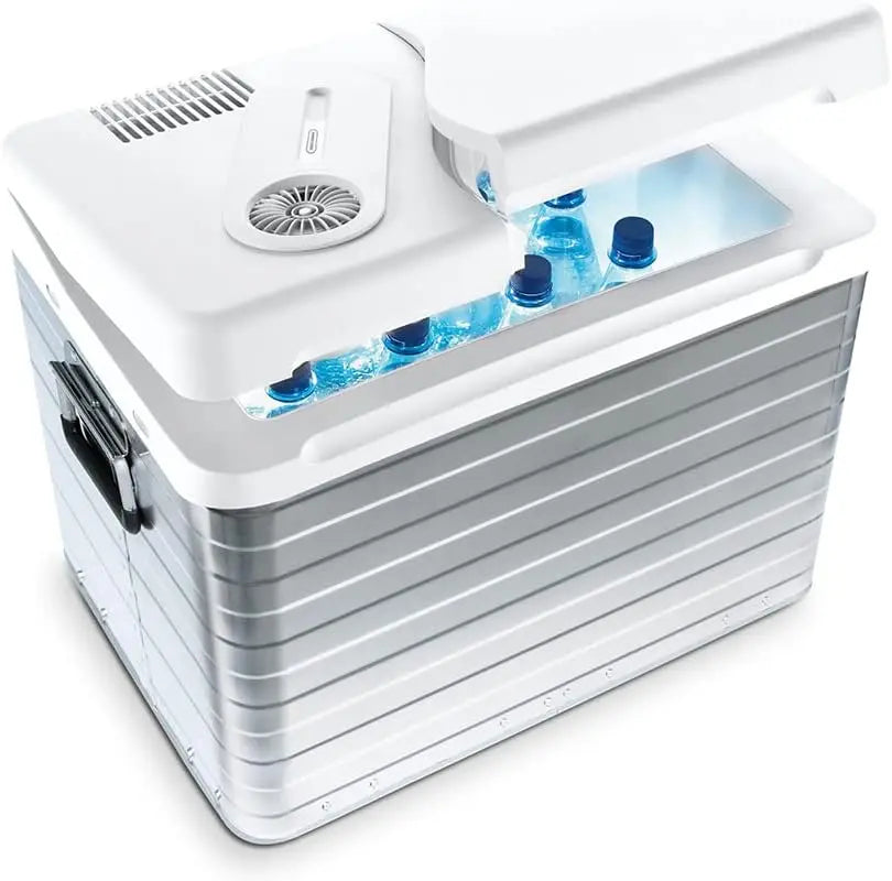 Frigorífico Mobicool MQ40A AC/DC nevera eléctrica 39L - 12V y 230V - Nevera de aluminio con doble ventilador y tapa dividida para coche, gris